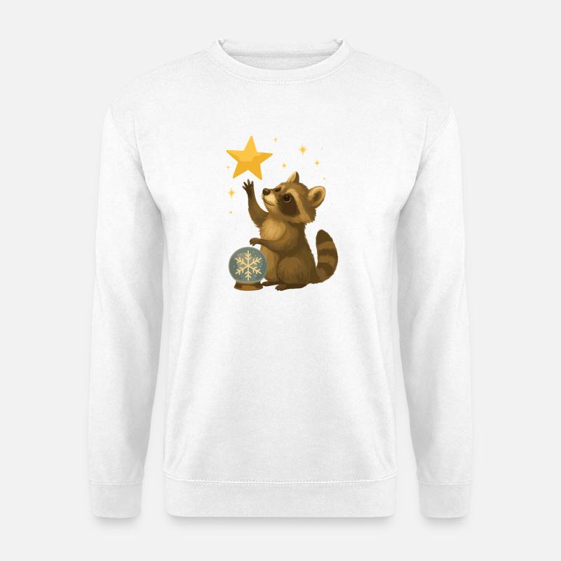 Weihnachts Waschbär mit Sternenzauber - Unisex Pullover - Weiß