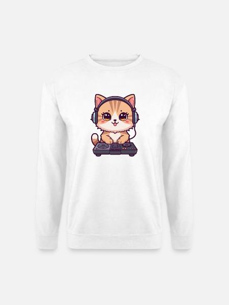 Katze als DJ mit Kopfhörer - Unisex Pullover - Weiß