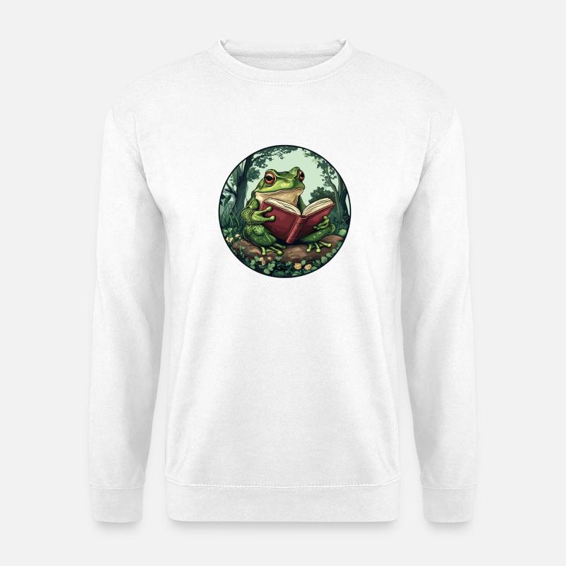 Frosch im Wald liest Buch - Unisex Pullover - Weiß