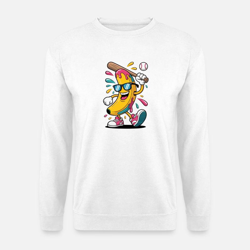 Cartoon Banana Playing Baseball - Unisex Pullover - Weiß