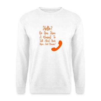 Retro Telefon Lustige Hoffnungen & Träume Konversation auf - Unisex Pullover - Weiß - Vorne - Alina (178cm) & Michal (187cm)