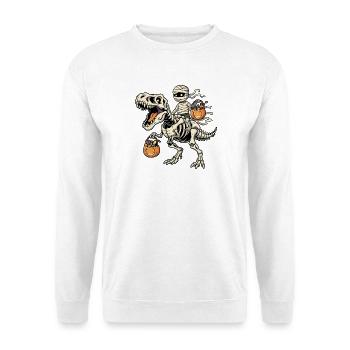 Mummy Riding Skeleton T-Rex Halloween Dinosaur - Unisex Sweatshirt - white - Front