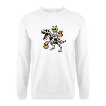 Alien Rides Skeleton T-Rex Halloween Dinosaur - Unisex Sweatshirt - white - Front