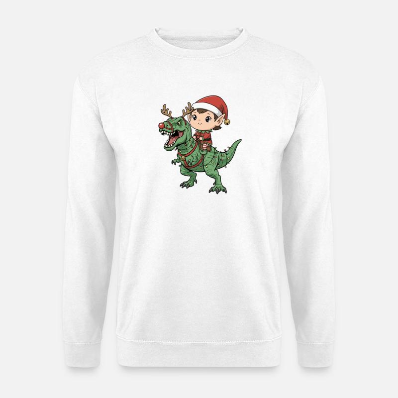 Junge Elf reitet T-Rex Lustiger Weihnachtsdinosaur - Unisex Pullover - Weiß