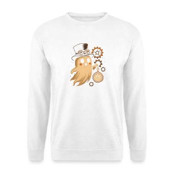 Steampunk Geist Uhrwerk - Unisex Pullover - Weiß - Vorne - Alina (178cm) & Michal (187cm)