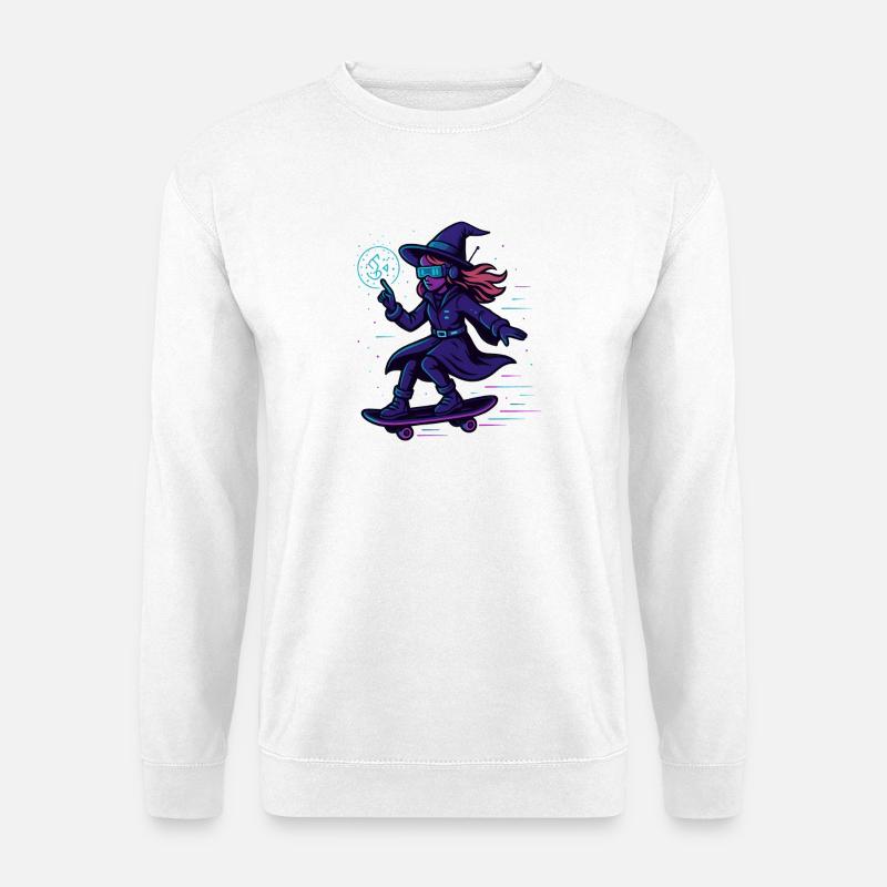 Neon witch on the skateboard - Unisex Sweatshirt - white