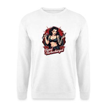 Tuned for Trouble – Retro Auto Girl Design - Unisex Pullover - Weiß - Vorne