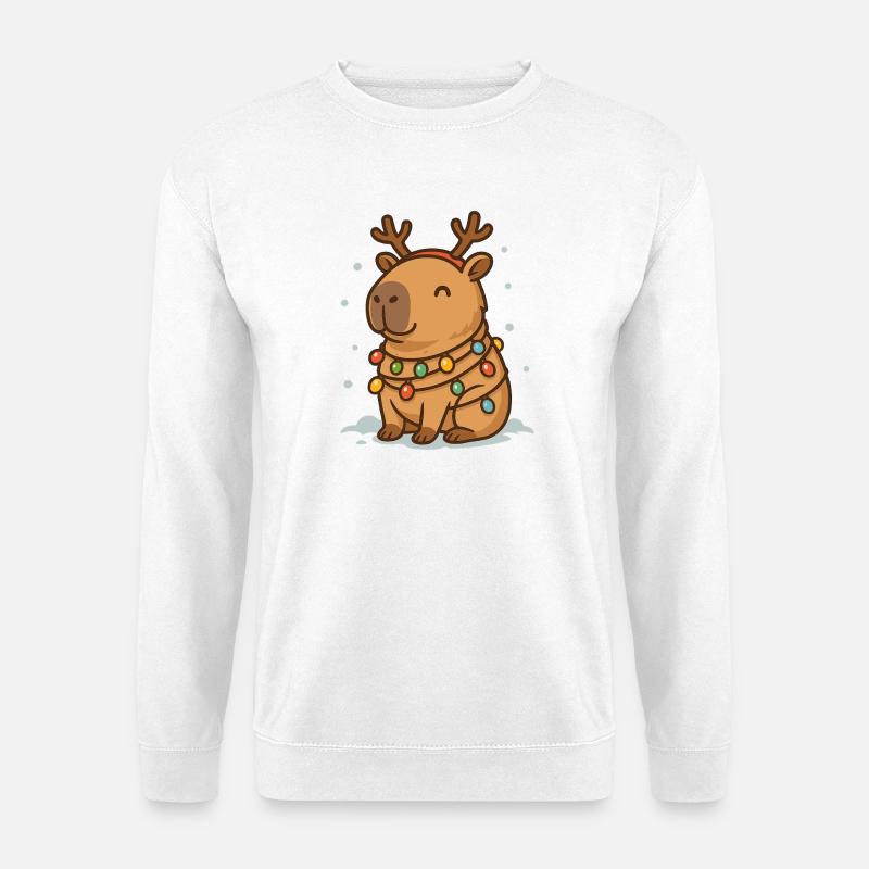 ✨ Rentier-Capybara mit Lichterkette 🎄 - Unisex Pullover - Weiß