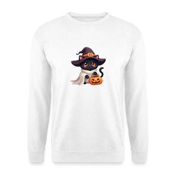 Chat d’Halloween avec citrouille d’Halloween - Sweat-shirt Unisexe - blanc - Devant