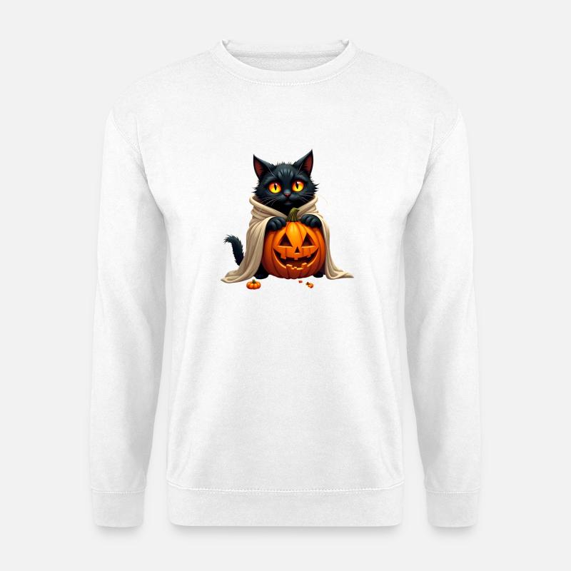 Halloween Cat with Halloween Pumpkin - Unisex Pullover - Weiß