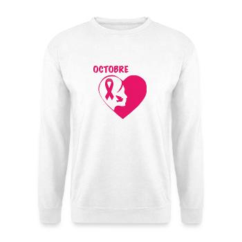 Rosa Oktober Herz Solidarität - Unisex Pullover - Weiß - Vorne - Alina (178cm) & Michal (187cm)