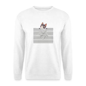 Curious Cat – Funny Optical Line Art - Unisex Pullover - Weiß - Vorne
