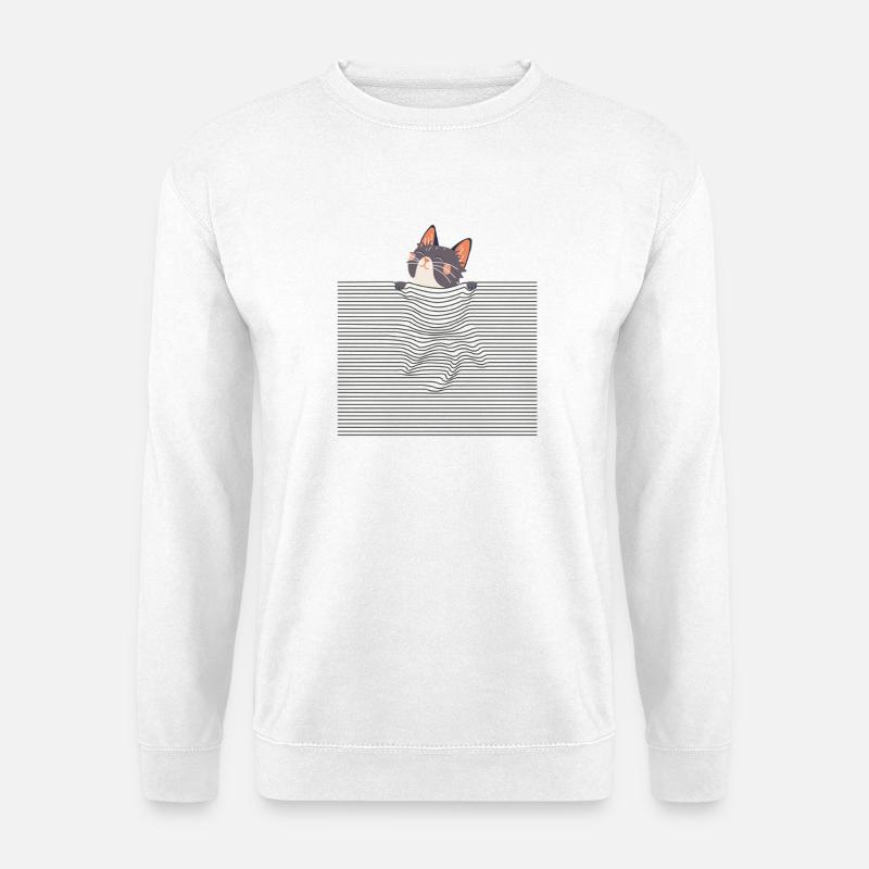 Curious Cat – Funny Optical Line Art - Unisex Pullover - Weiß