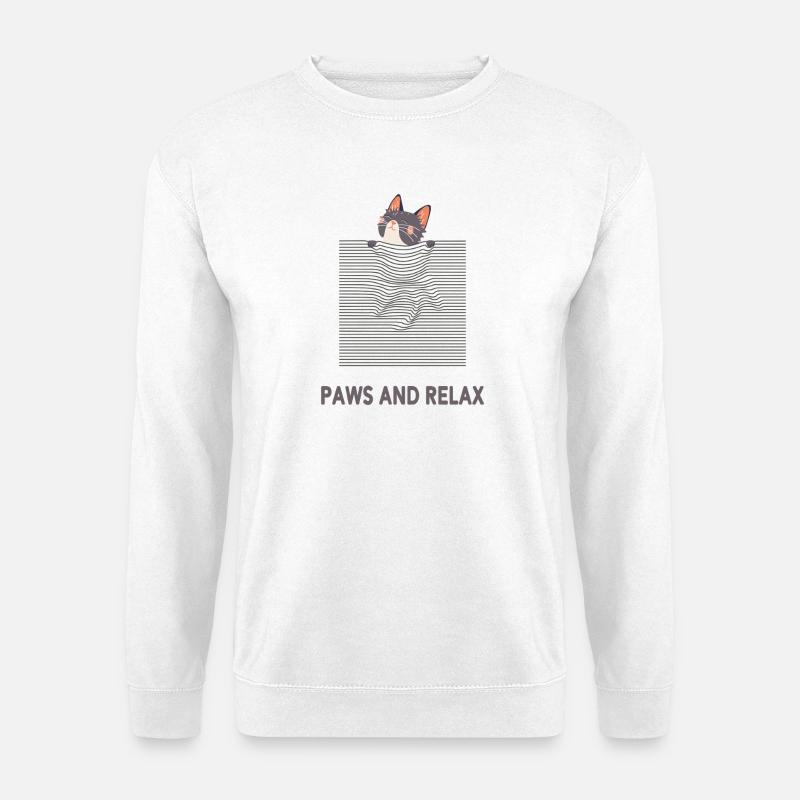 Curious Cat – Funny Optical Line Art - Unisex Pullover - Weiß
