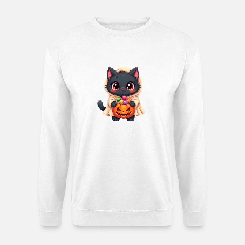 Chat d’Halloween avec citrouille d’Halloween - Sweat-shirt Unisexe - blanc