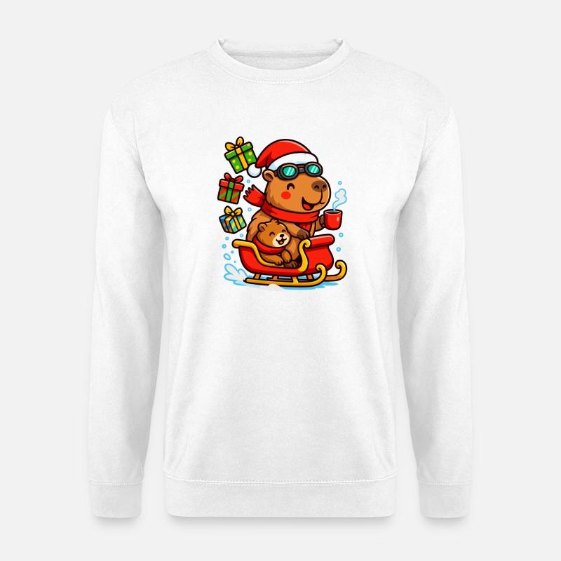 Weihnachtliches Capybara im Schlitten – Cozy Chris - Unisex Pullover - Weiß