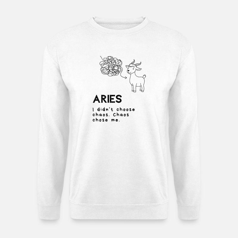 Funny Aries Cartoon – Chaos Chose Me - Unisex Pullover - Weiß