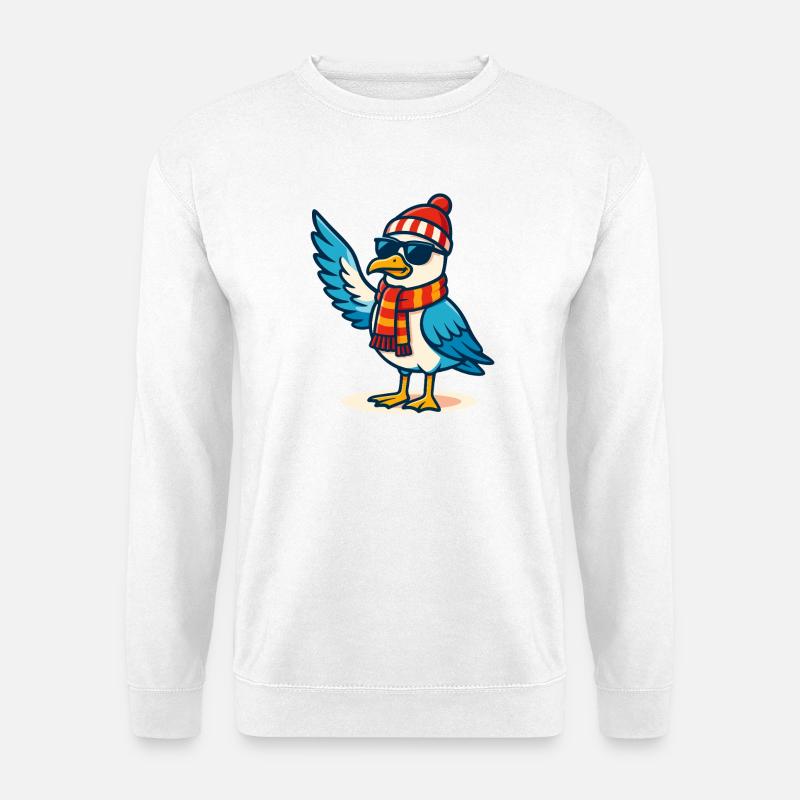 Coole Möwe mit Sonnenbrille & Mütze - Unisex Pullover - Weiß