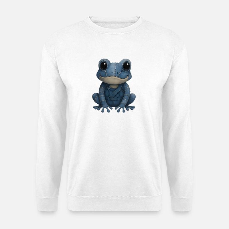 Denim Patchwork Frosch - Unisex Pullover - Weiß