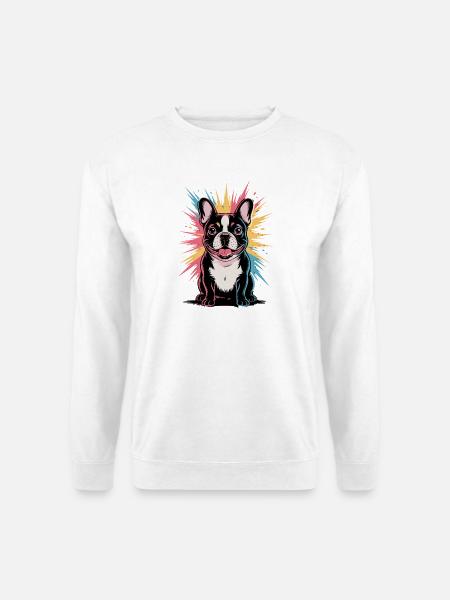 Französische Bulldogge Mit Farbigem Hintergrund - Unisex Pullover - Weiß