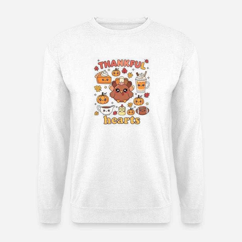 Dankbare Herzen Niedlich Truthahn Herbst - Unisex Pullover - Weiß