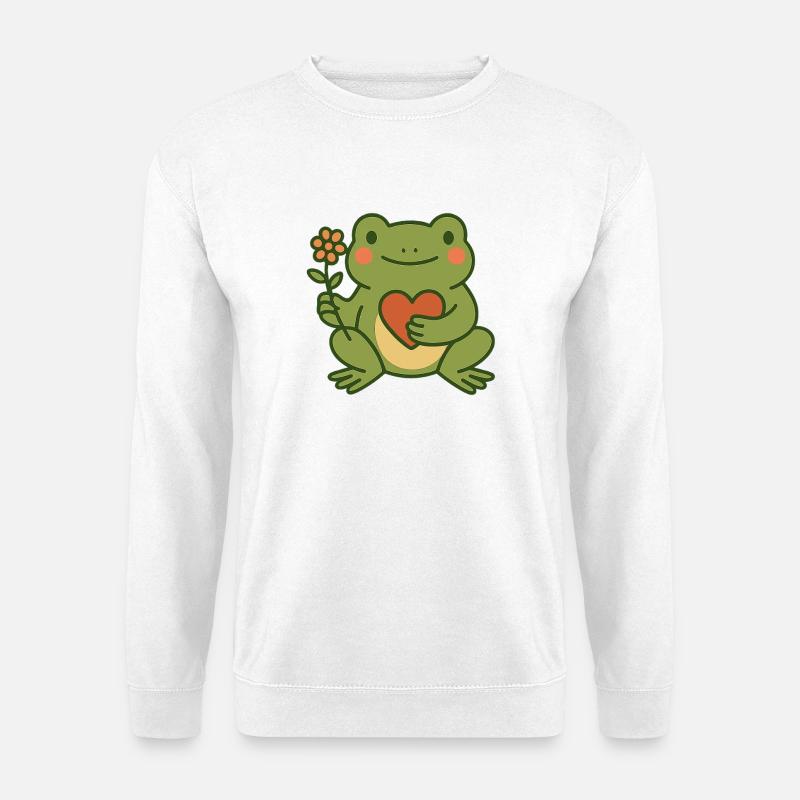 Frosch mit Herz und Blume – Freundlich & Cozy - Unisex Pullover - Weiß