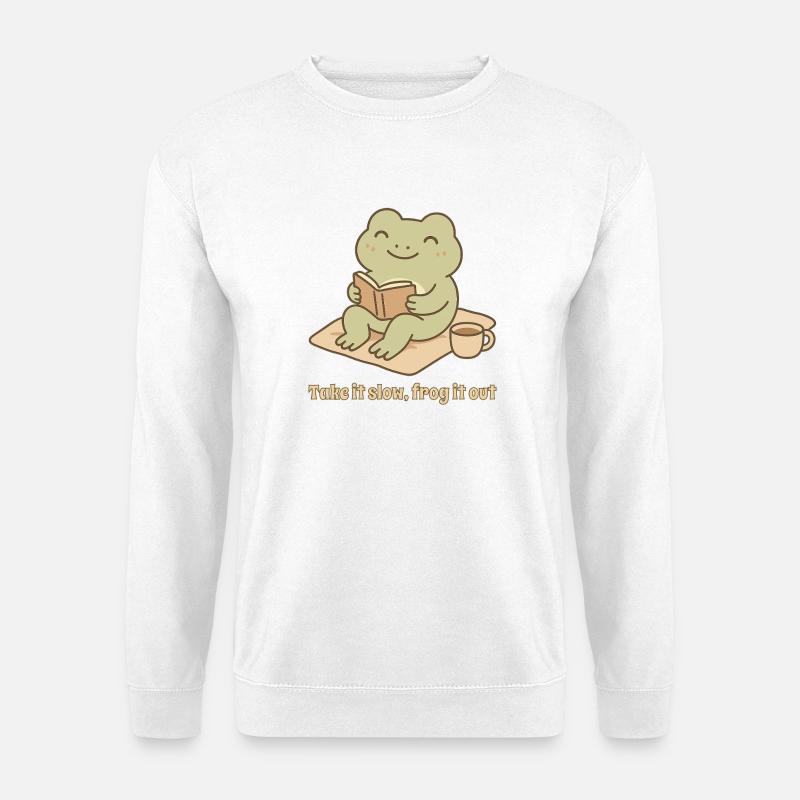 Reading Frog – Take it slow Design - Unisex Sweatshirt - white