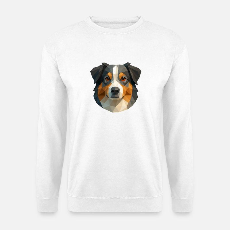 Süßer Australian Shepherd – Polygon Hundedesign - Unisex Pullover - Weiß