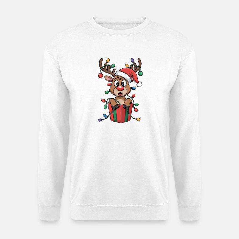 Rentier mit Lichterkette - Unisex Pullover - Weiß