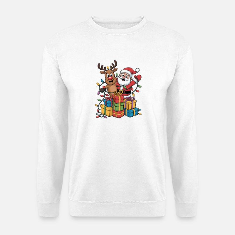 Santa Rentier Lichterkette - Unisex Pullover - Weiß