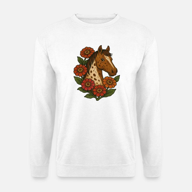 Blumen Pferd Porträt - Unisex Pullover - Weiß