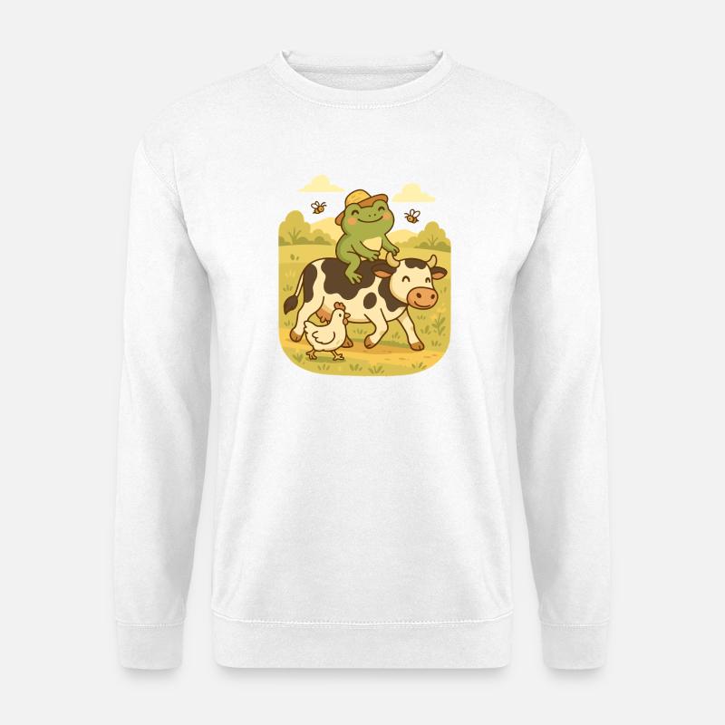 Frosch auf Kuh – Landleben Frogcore - Unisex Pullover - Weiß