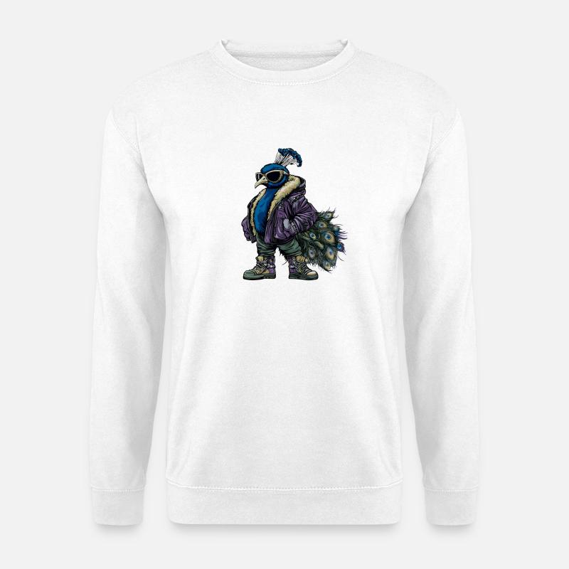 Pfau Vogel Cool Winter - Unisex Pullover - Weiß