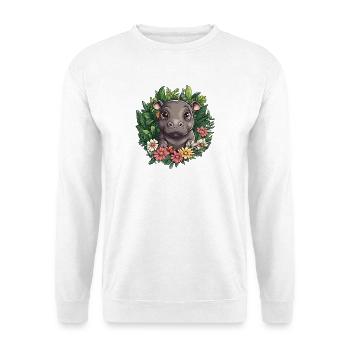 Nilpferd im Blumengarten - Unisex Pullover - Weiß - Vorne