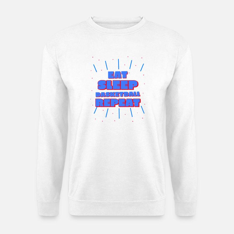 Essen, Schlafen, Basketball, Wiederholen Blau/Rot Design - Unisex Pullover - Weiß