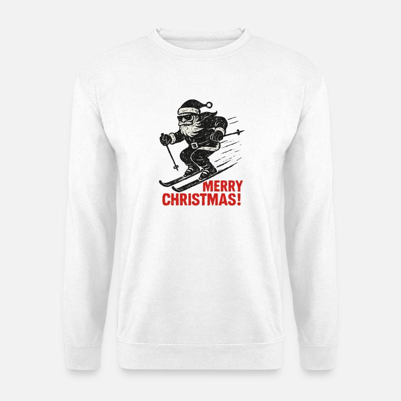Grunge Ski-Weihnachtsmann mit Spruch Merry Xmas - Unisex Pullover - Weiß