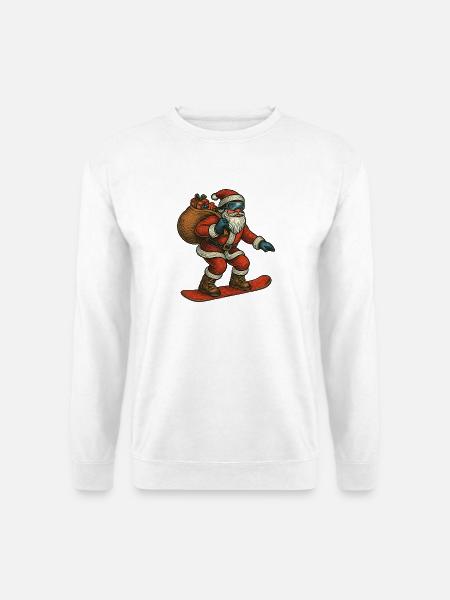 Weihnachtsmann auf Snowboard mit Geschenken - Unisex Pullover - Weiß