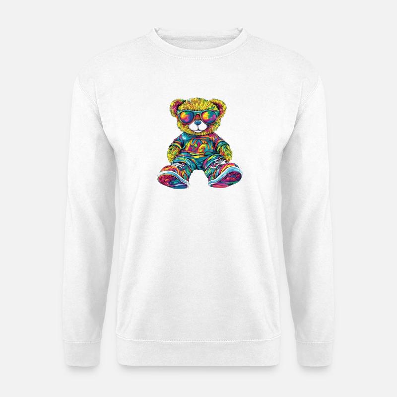 Bunter Bären-Teddy mit Sonnenbrille - Unisex Pullover - Weiß