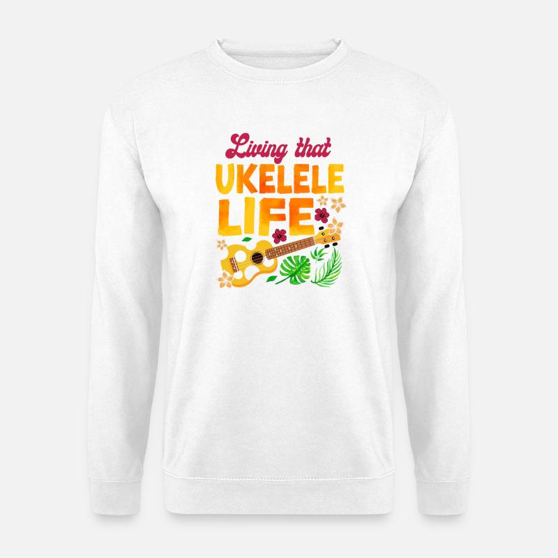 Hawaiian Ukulele Uke Living That - Unisex Pullover - Weiß