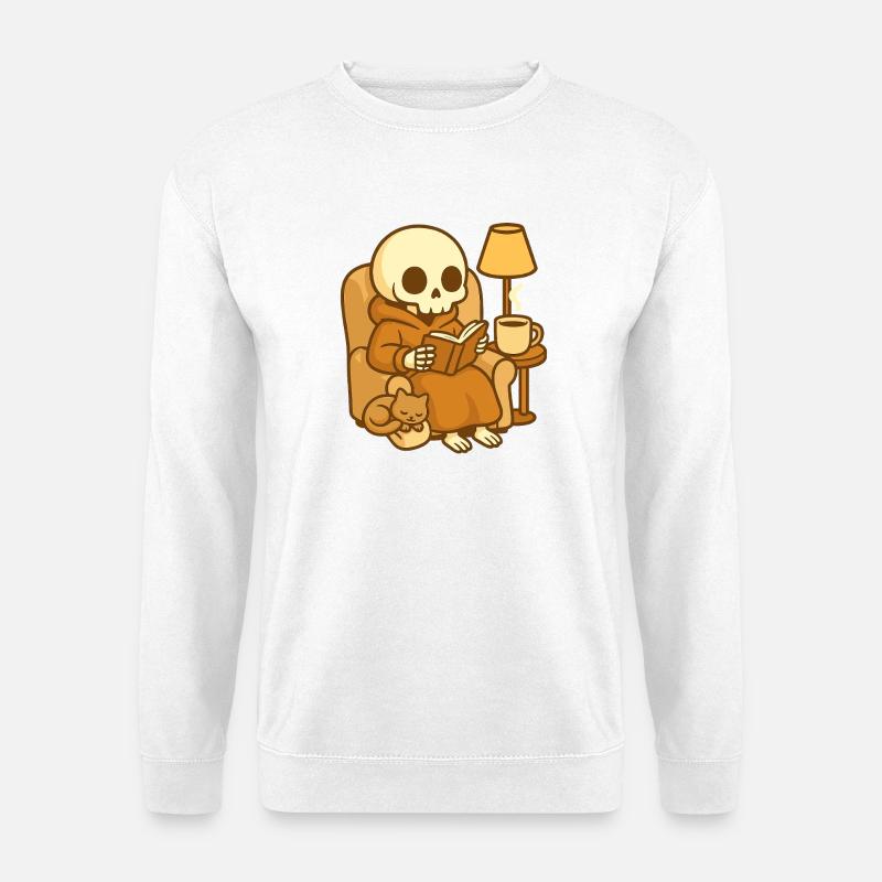 Reading Skeleton – Cozy Reading - Unisex Sweatshirt - white