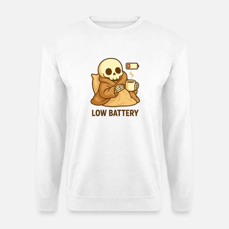 Low Battery Skelett – Cozy müde - Unisex Pullover - Weiß