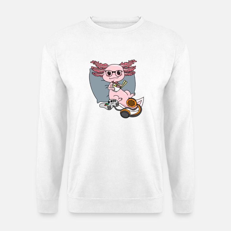 Süßer Axolotl Gamer Ramen-Nudel-Geek-Tierhalter - Unisex Pullover - Weiß