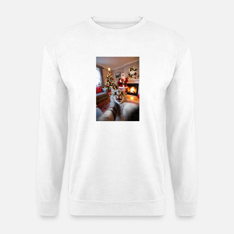 Katzen-Selfie im Weihnachtszimmer - Unisex Pullover - Weiß