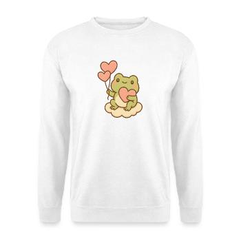 Kawaii Frog with Heart Balloons – Cute Frog Art - Unisex Sweatshirt - white - Front