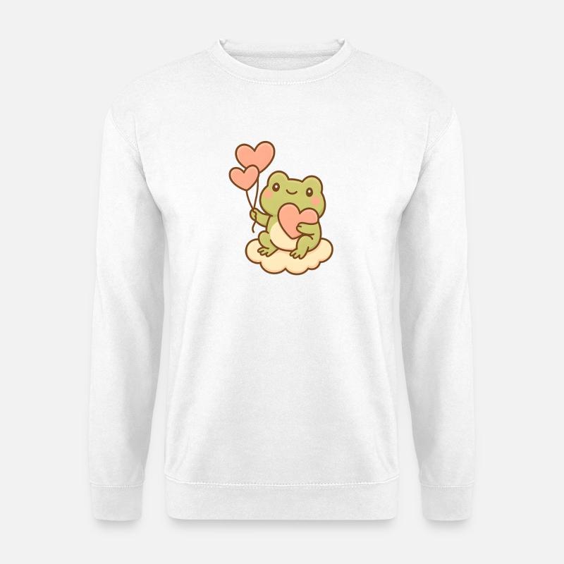 Kawaii Frosch mit Herzballons – Cute Frog Art - Unisex Pullover - Weiß