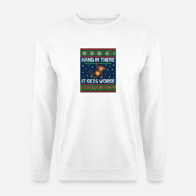 Halte durch, Affe hässliches Weihnachtstier - Unisex Pullover - Weiß