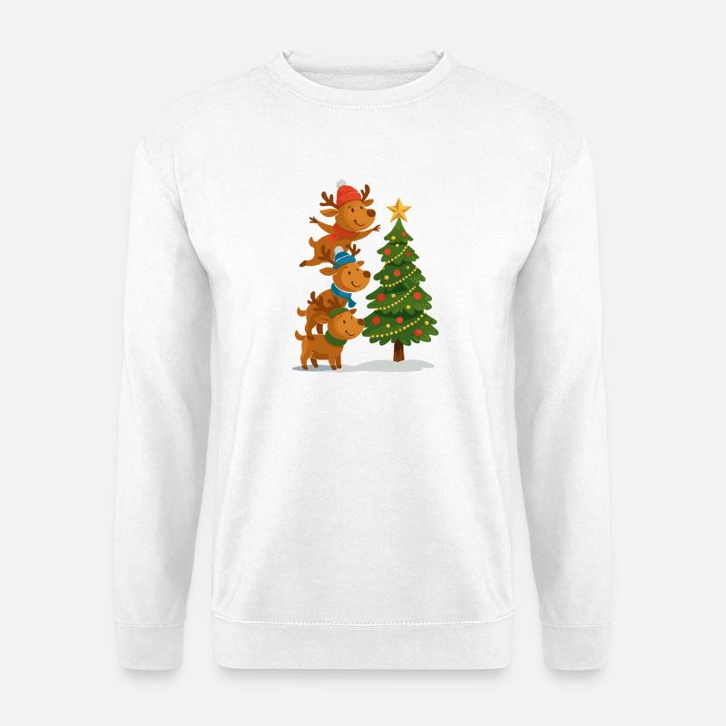 Rentierreihe am Christbaum - Unisex Pullover - Weiß