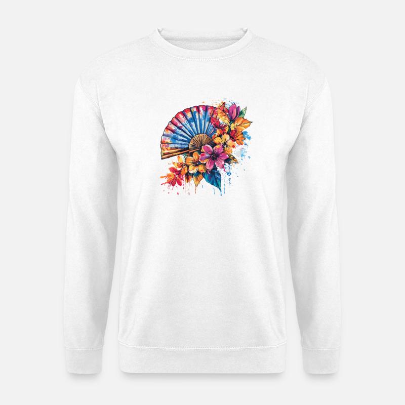 Farbenfroher Fächer mit Blüten - Unisex Pullover - Weiß