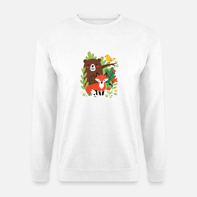Waldtiere - Bär, Fuchs & Vogel - Unisex Pullover - Weiß