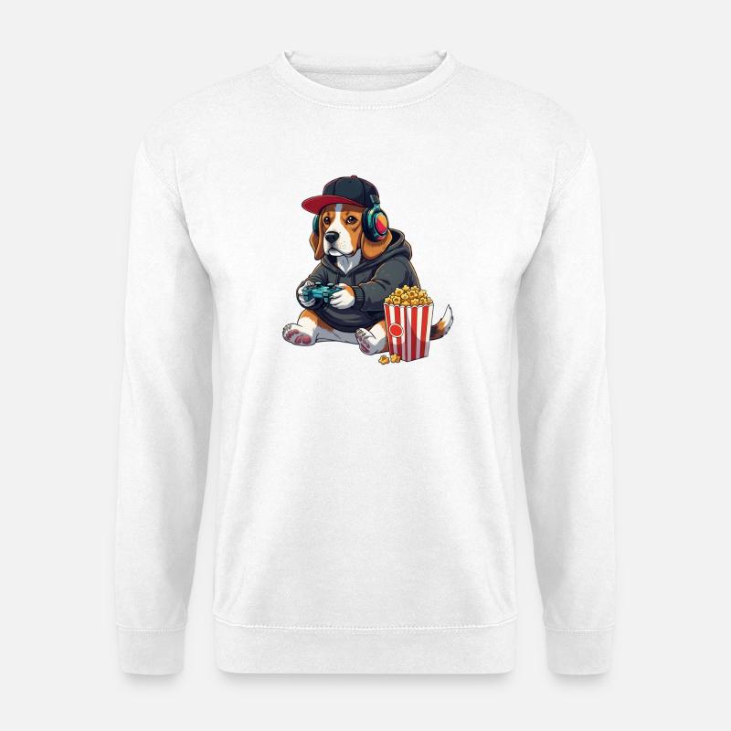 Beagle-Gamer-Hund mit Popcorn - Unisex Pullover - Weiß